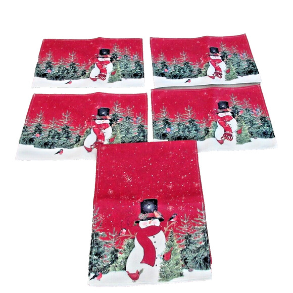 Snowman Placemats Table Runner 5 Pc Set Christmas Holidays WINTER SCENE SNOWMAN - Picture 1 of 5